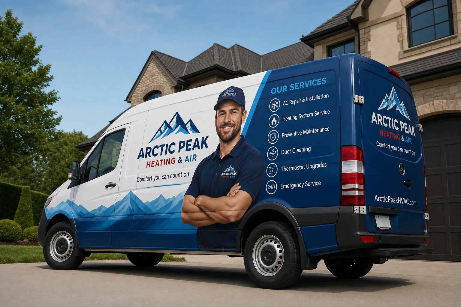 A sprinter van with a custom graphic wrap